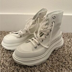 Alexander McQueen White Lace Up Boots